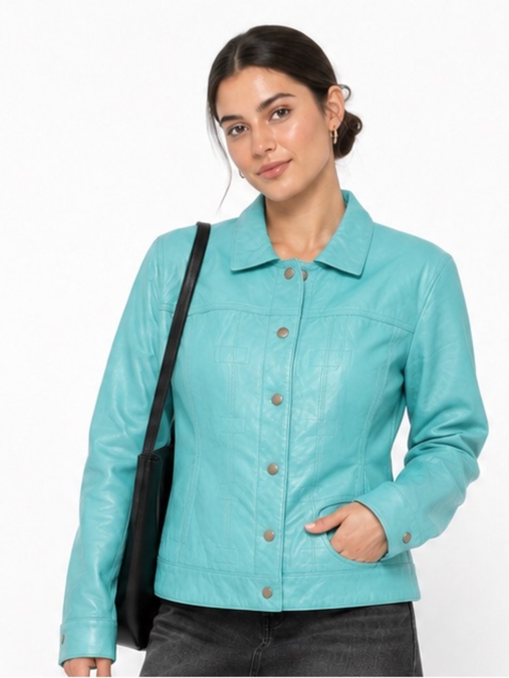 Vintage Anonymous John Carlise Turquoise Blue  Italian Leather Y2K Jacke